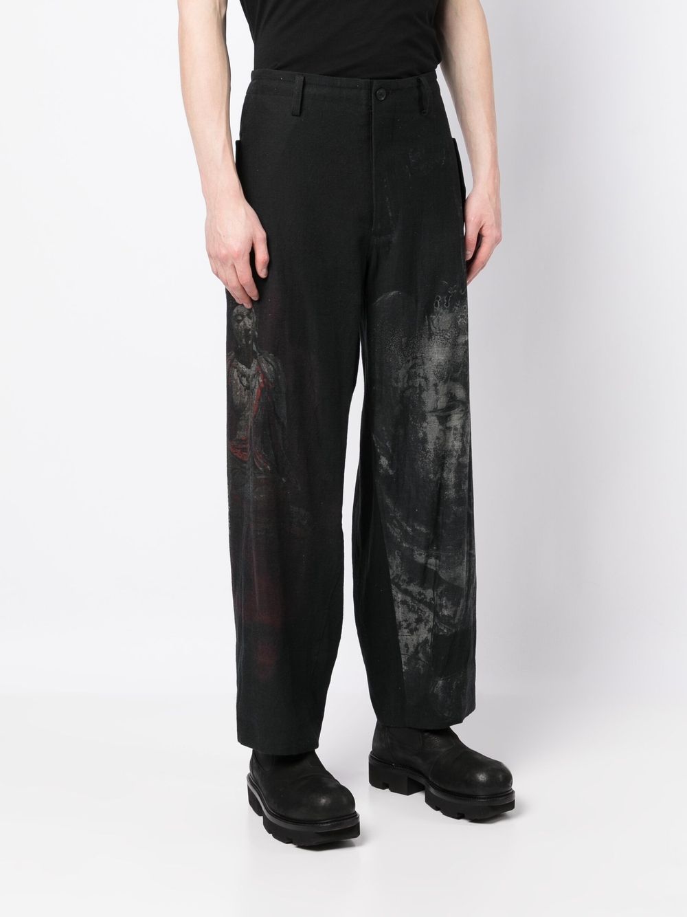 Shop Yohji Yamamoto Graphic-print Wide-leg Trousers