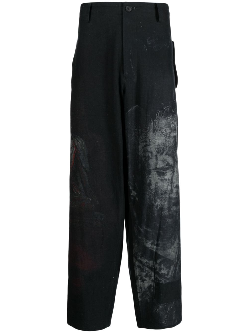 Shop Yohji Yamamoto Graphic-print Wide-leg Trousers