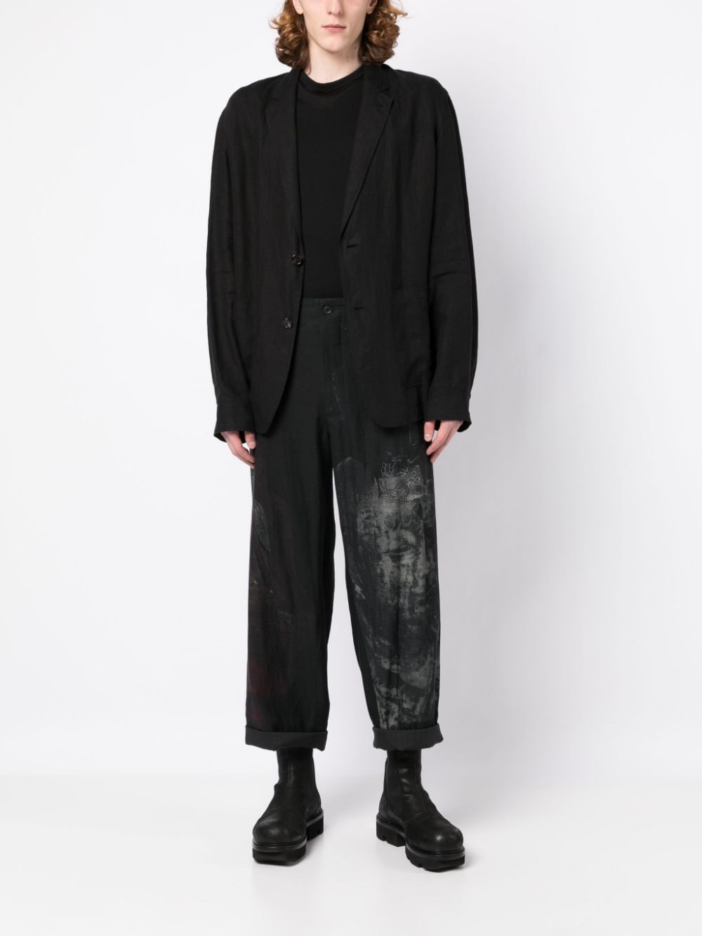 Shop Yohji Yamamoto Graphic-print Wide-leg Trousers