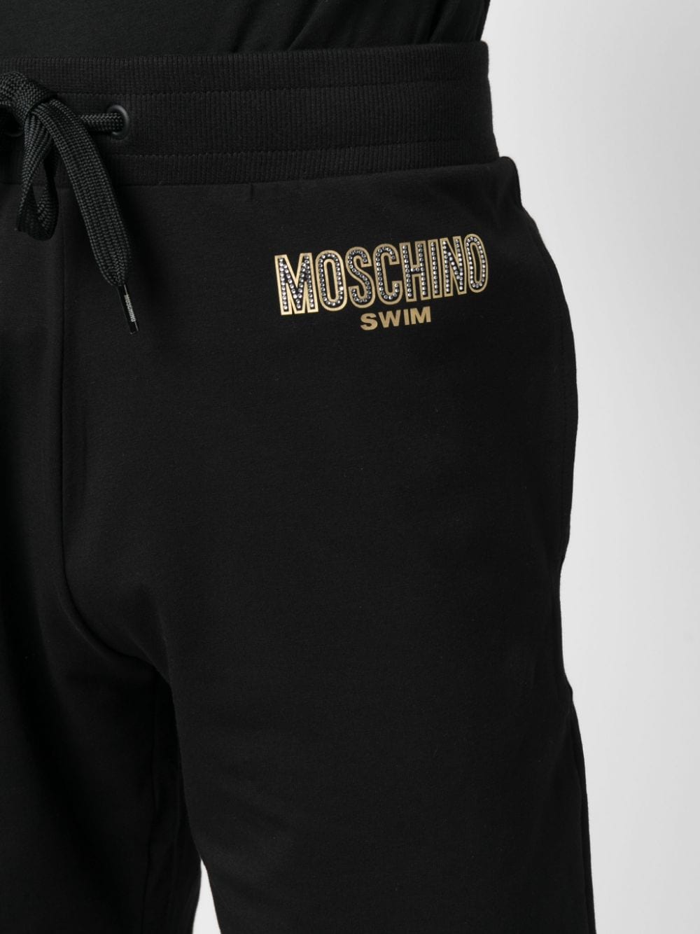 Shop Moschino Logo-print Rhinestone-embellished Track Shorts