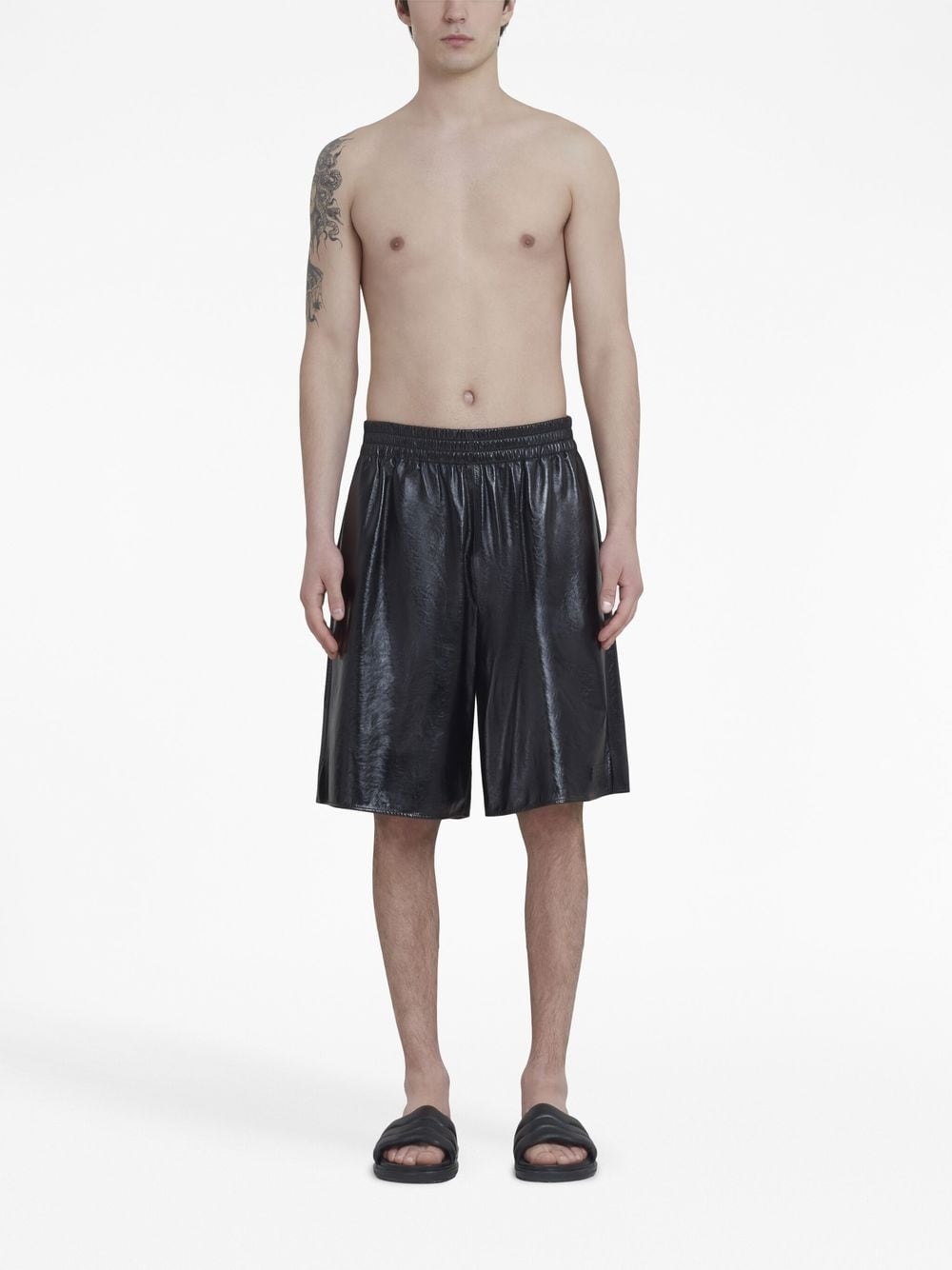 Shop Marni Elasticated Leather Shorts