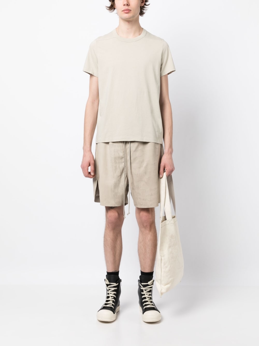 Shop Rick Owens Drawstring Leather Shorts