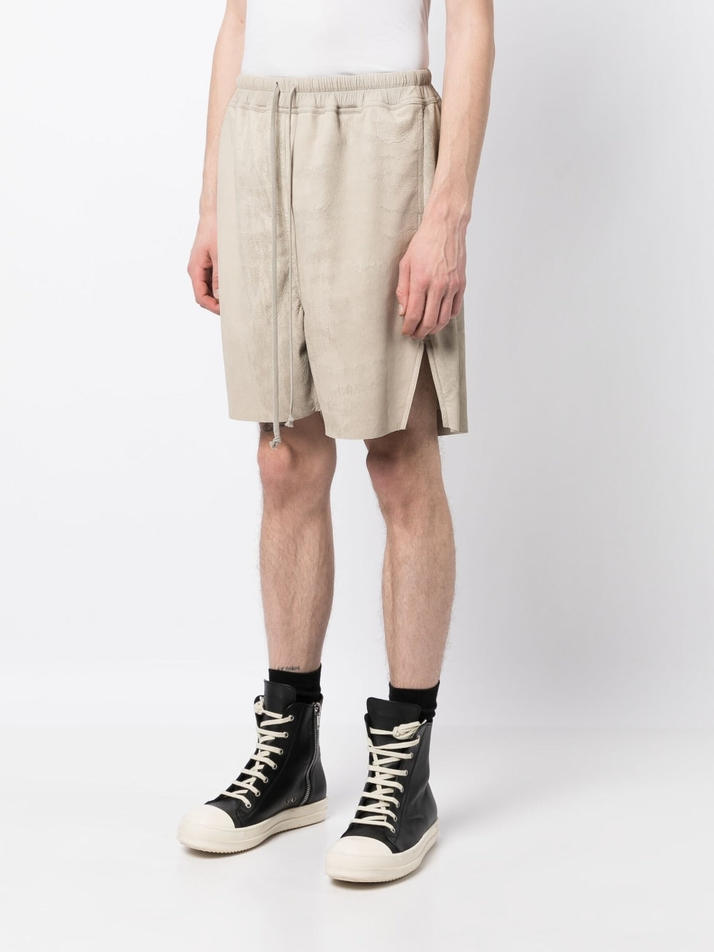 Shop Rick Owens Drawstring Leather Shorts