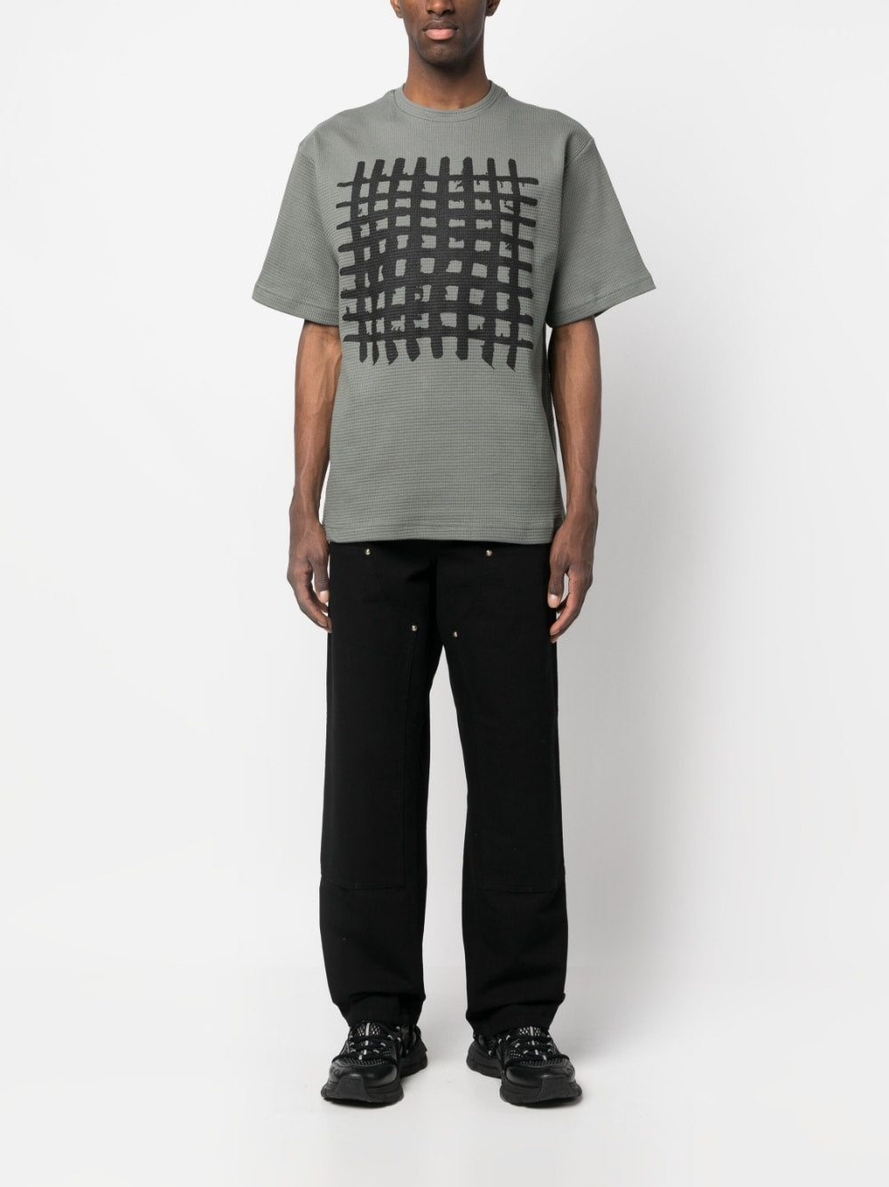 Shop Gr10k Grid-print Cotton T-shirt