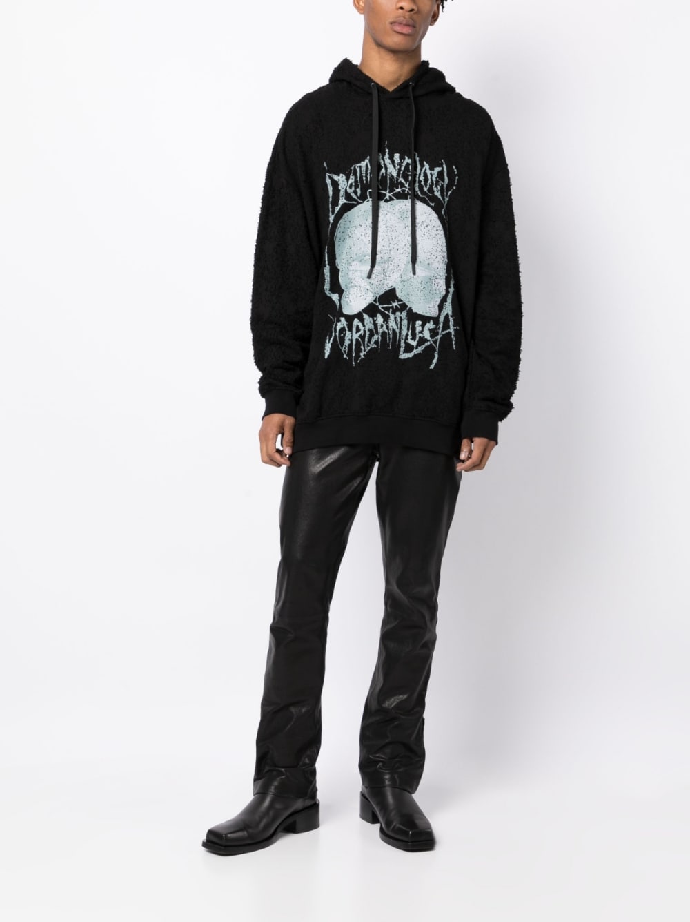 Shop Jordanluca Graphic-print Distressed Hoodie