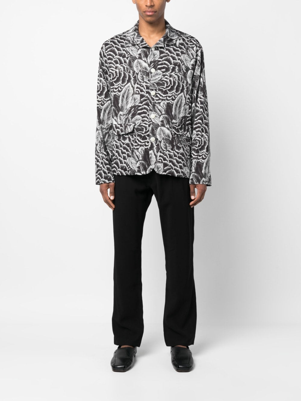 Shop 4sdesigns Floral-print Long-sleeve Shirt