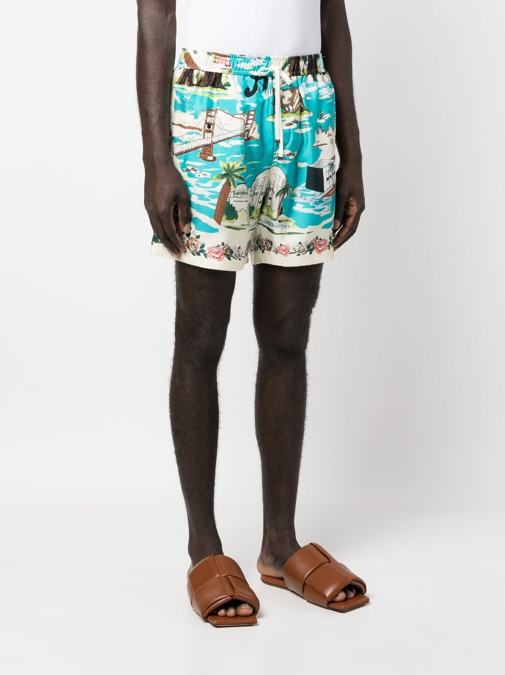 Shop Amiri Graphic-print Silk Shorts