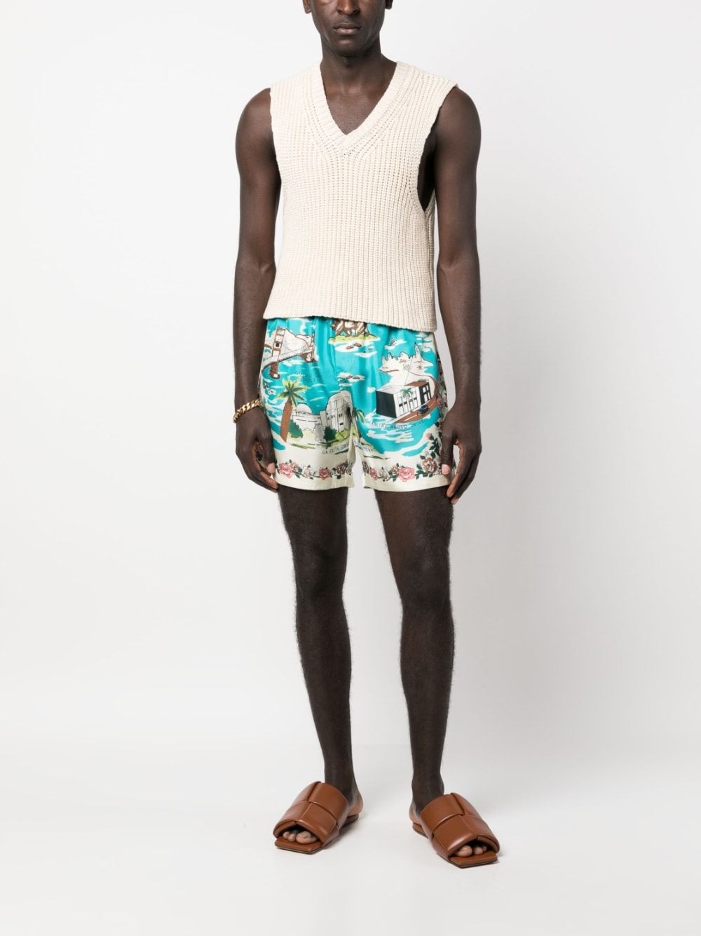 Shop Amiri Graphic-print Silk Shorts