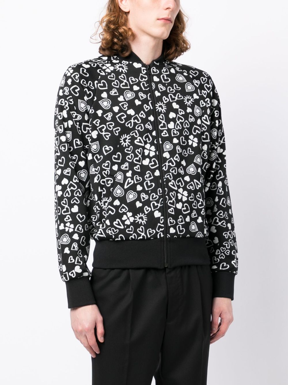 Shop Black Comme Des Garçons Heart-print Zipped Bomber Jacket