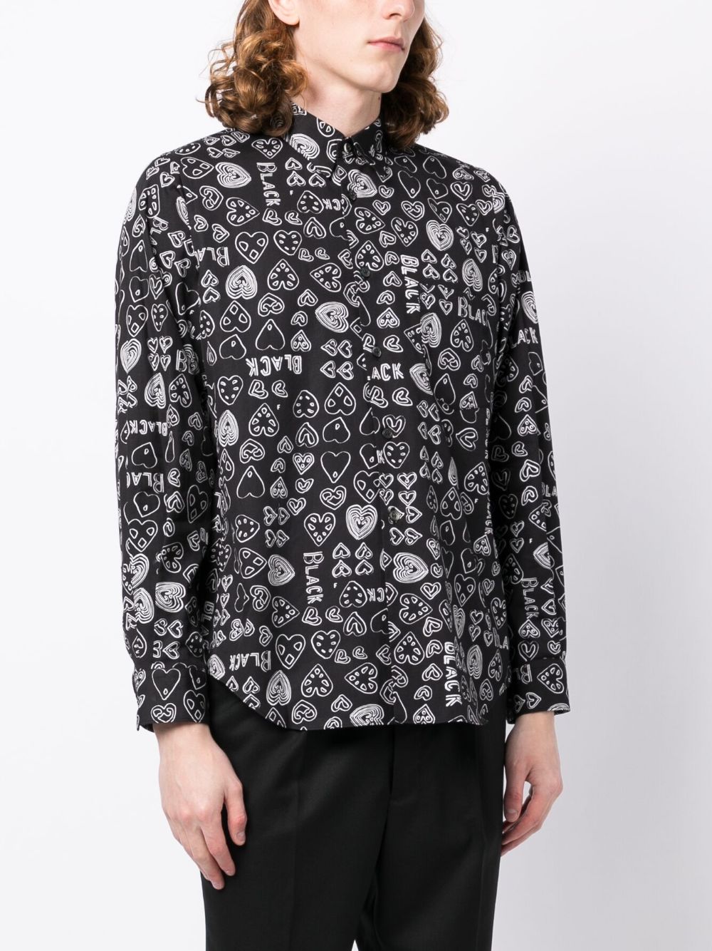 Shop Black Comme Des Garçons Heart-print Cotton Shirt