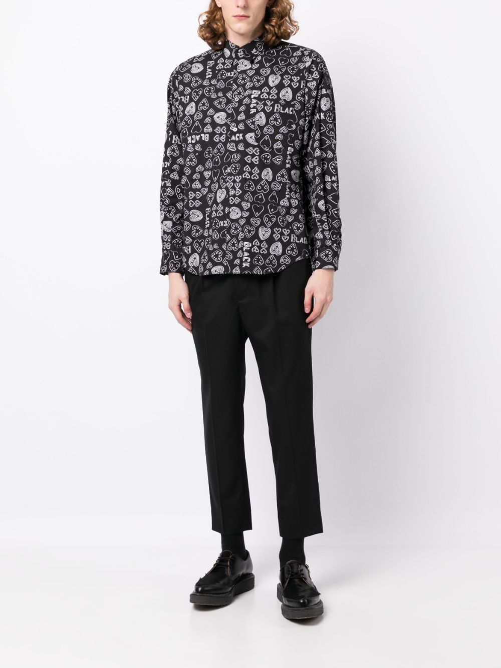 Shop Black Comme Des Garçons Heart-print Cotton Shirt