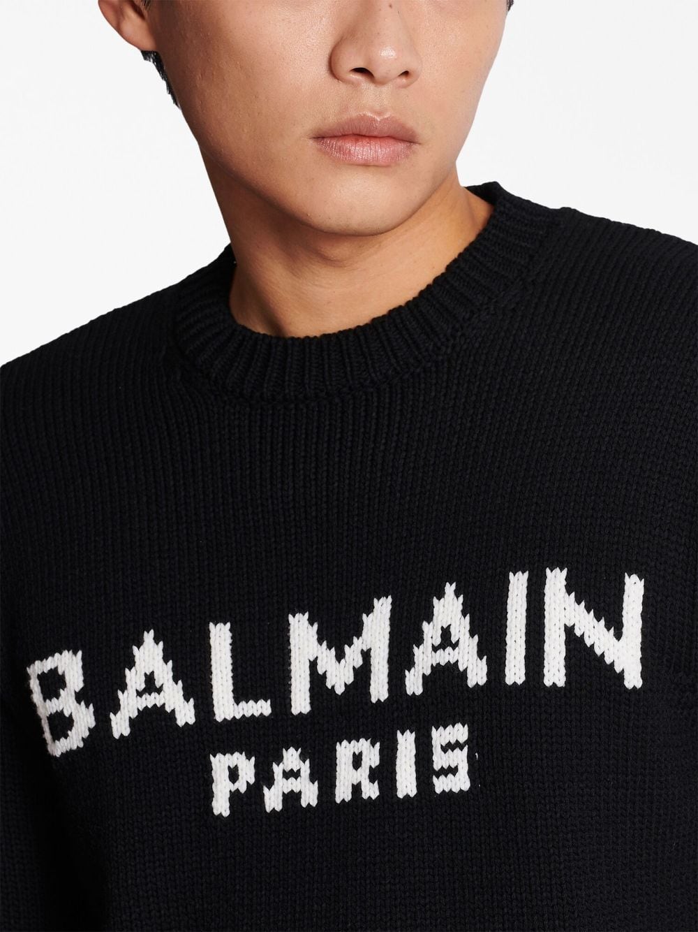 Shop Balmain Logo-print Crew-neck Jumper