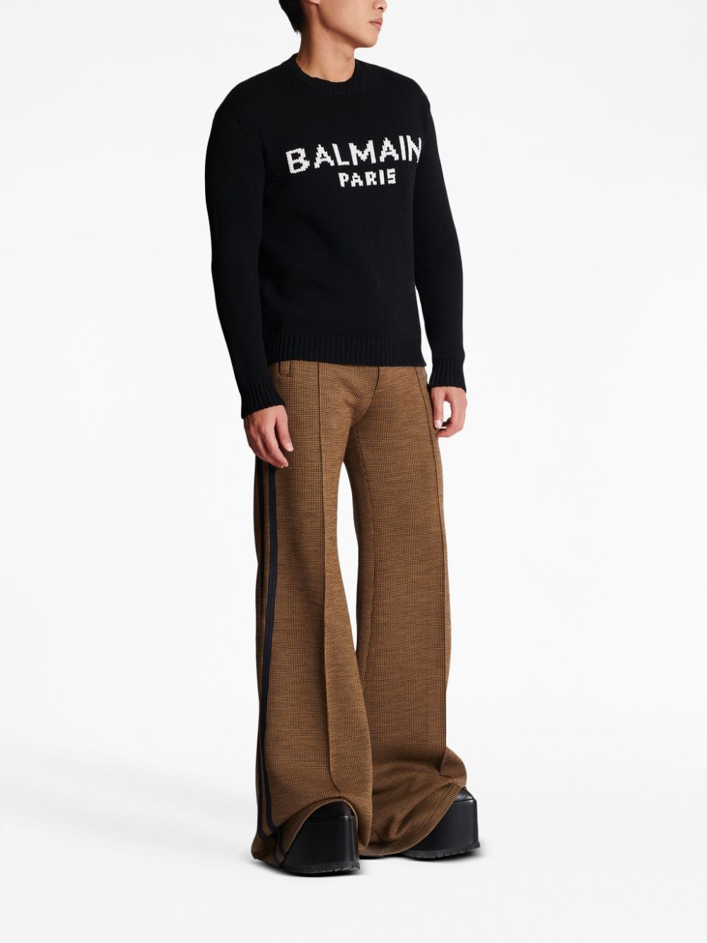Shop Balmain Logo-print Crew-neck Jumper