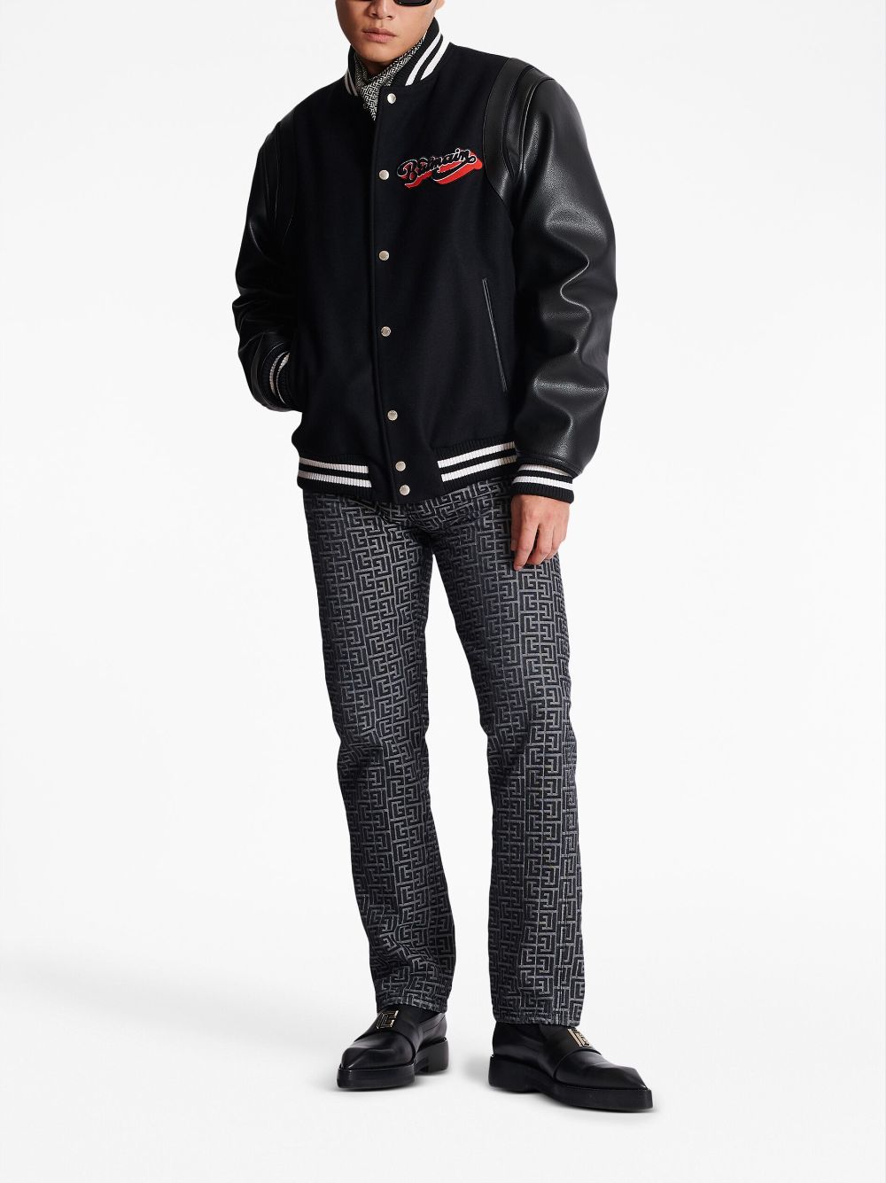 Shop Balmain Logo-patch Virgin Wool Bomber Jacket