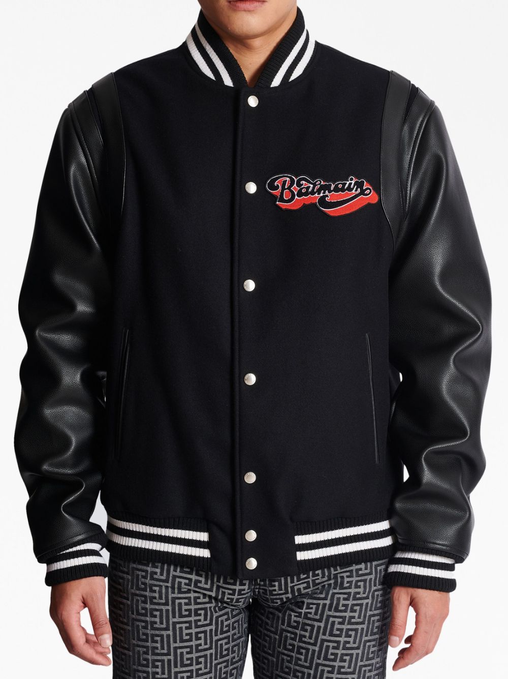 Shop Balmain Logo-patch Virgin Wool Bomber Jacket