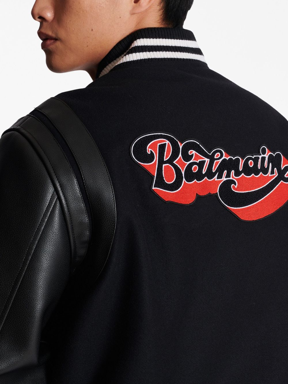 Shop Balmain Logo-patch Virgin Wool Bomber Jacket