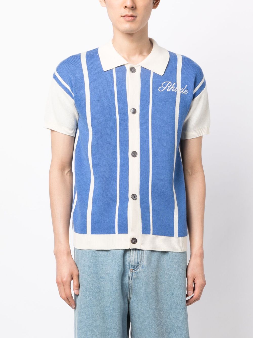 Shop Rhude Logo-embroidery Striped Polo Shirt