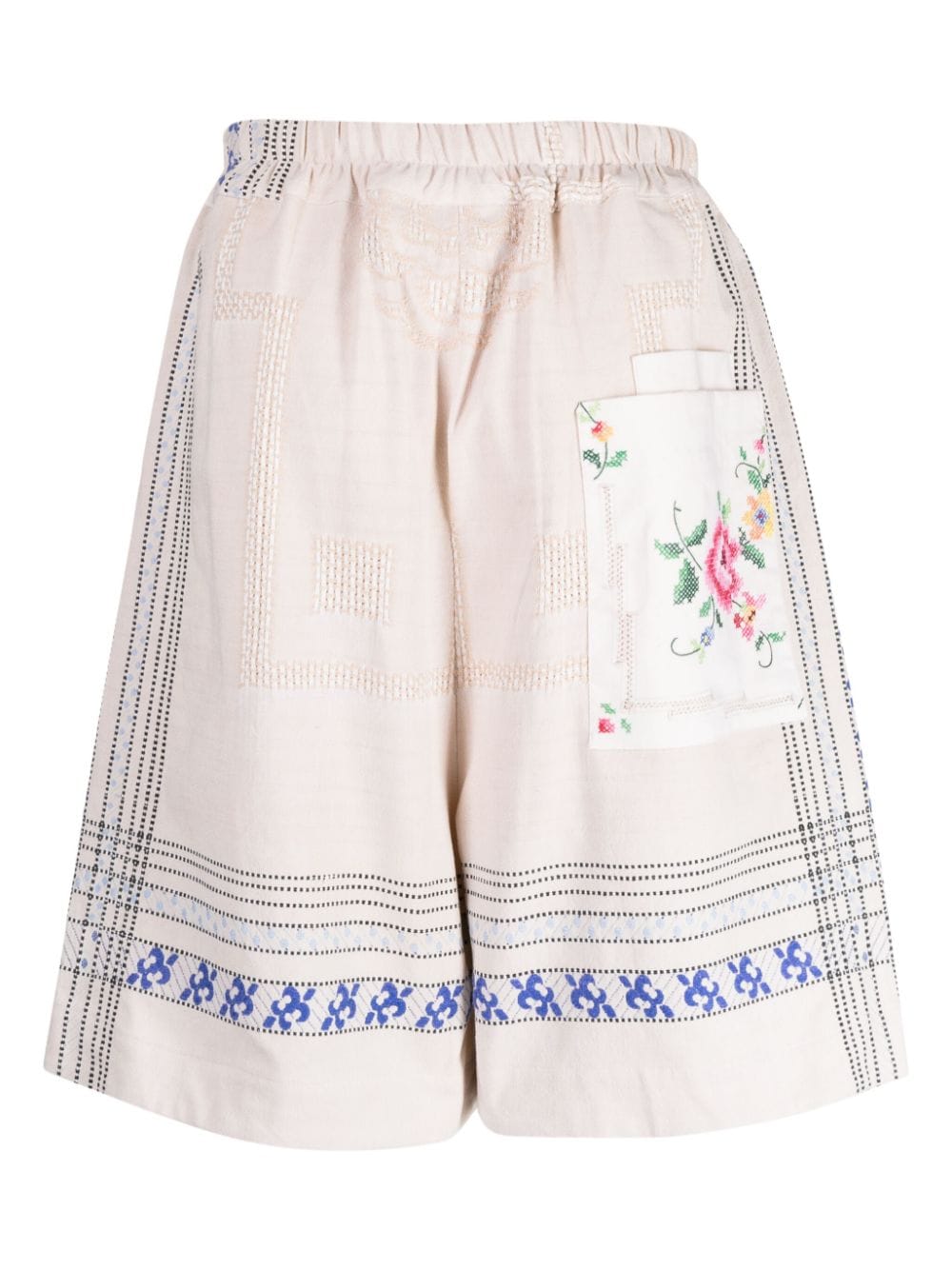 Shop By Walid Floral-embroidered Linen Drop-crotch Shorts