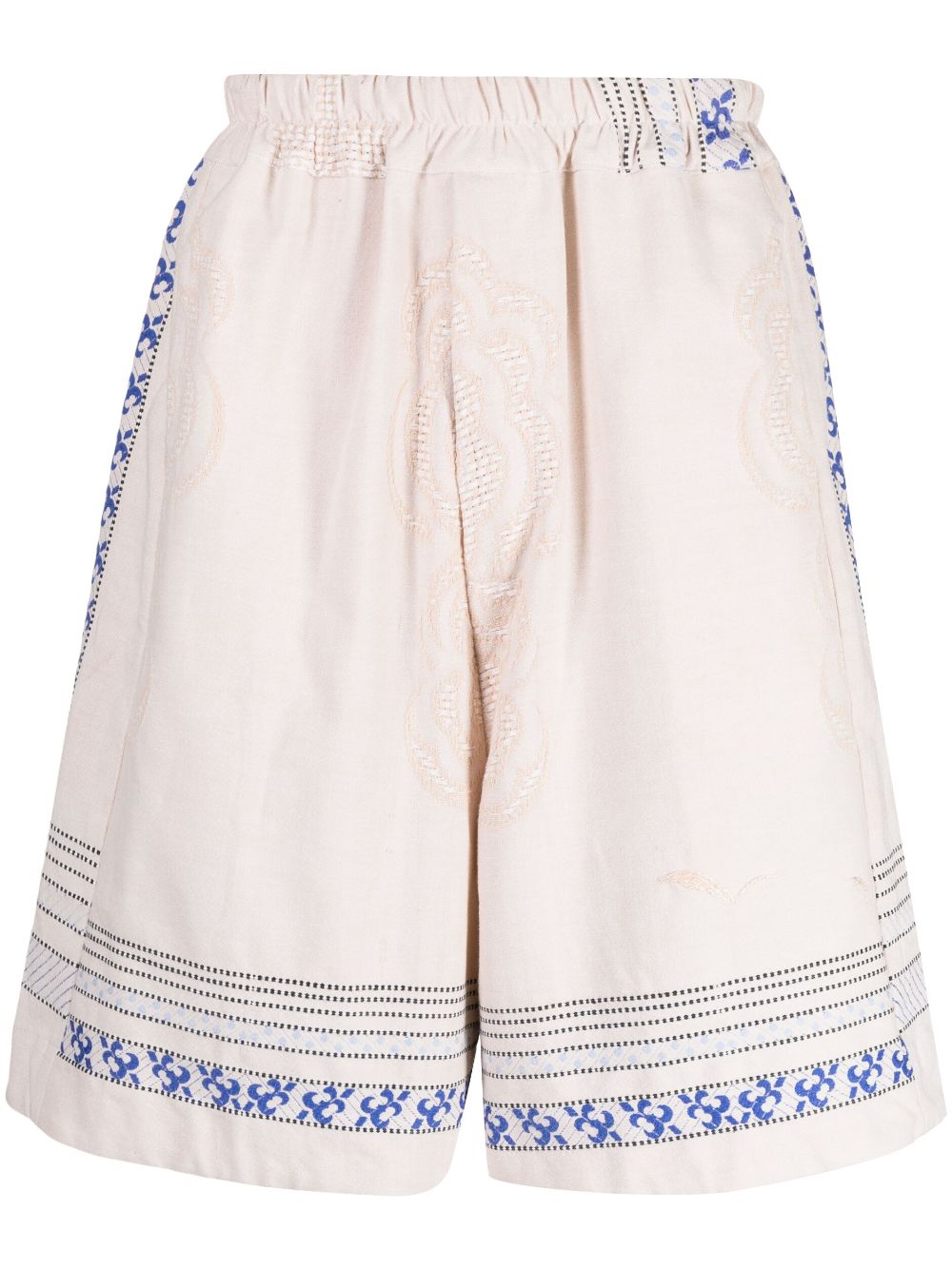 Shop By Walid Floral-embroidered Linen Drop-crotch Shorts