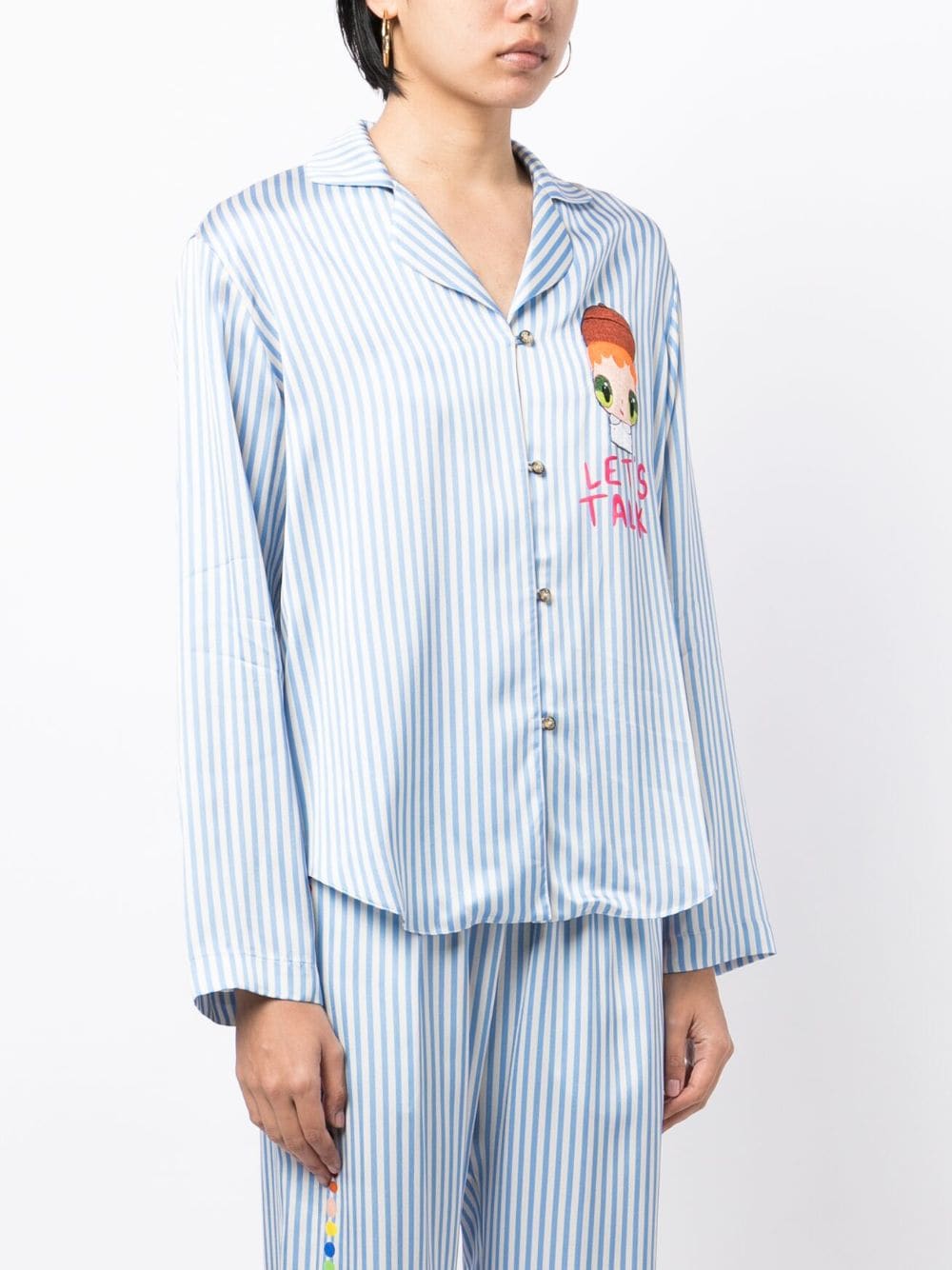 Shop Mira Mikati Doll-embroidered Striped Pyjama Top