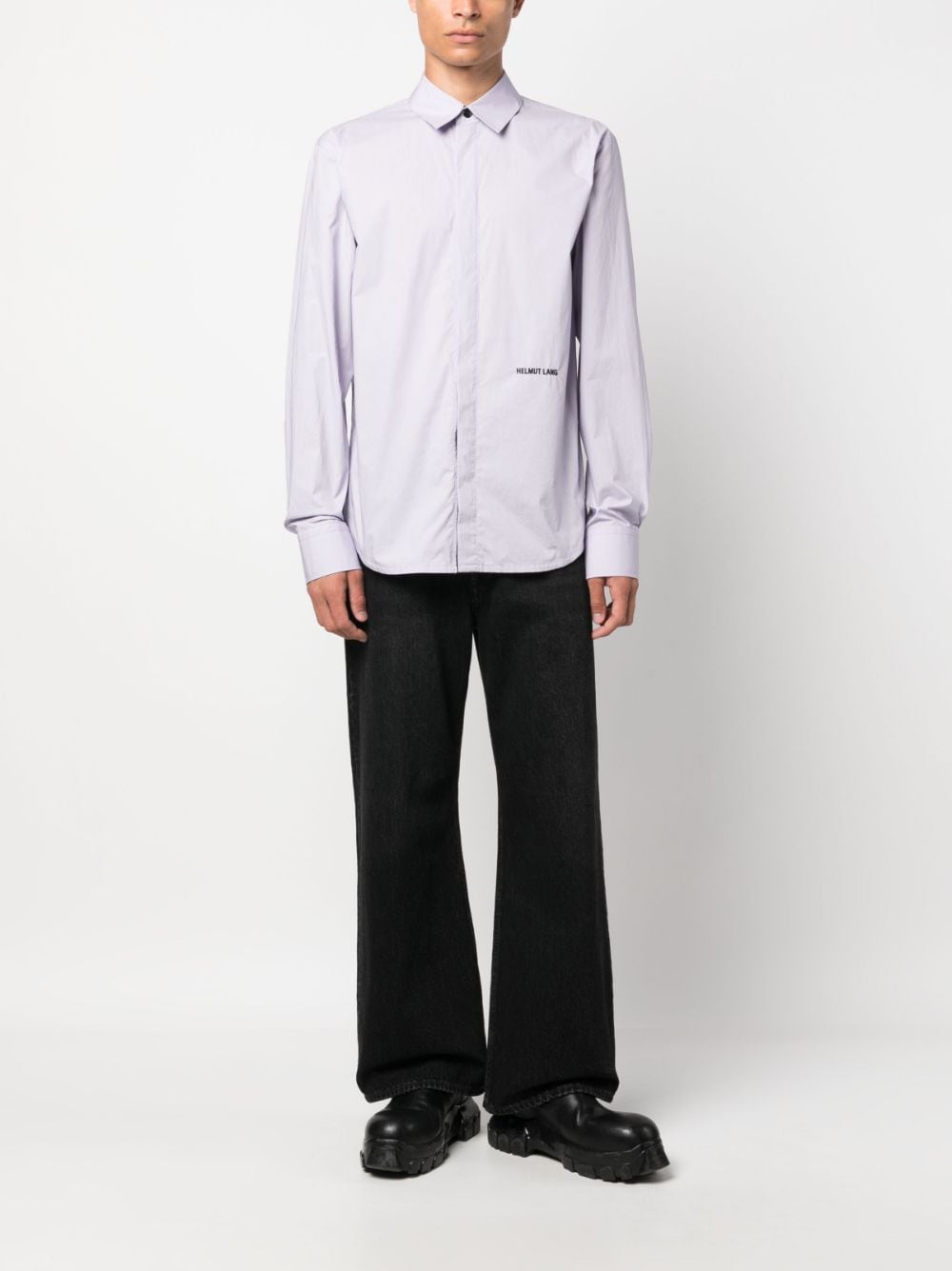 Shop Helmut Lang Embroidered-logo Cotton Shirt