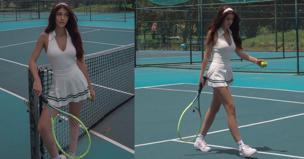 sleeveless polo tank top with varsity tennis skirt