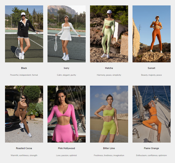 The models showcasing the most popular colors of WISKLL activewear, including Classic Black Gray, Ivory White, Warm Sunset, and Fresh Matcha Green, on the magazine cover.