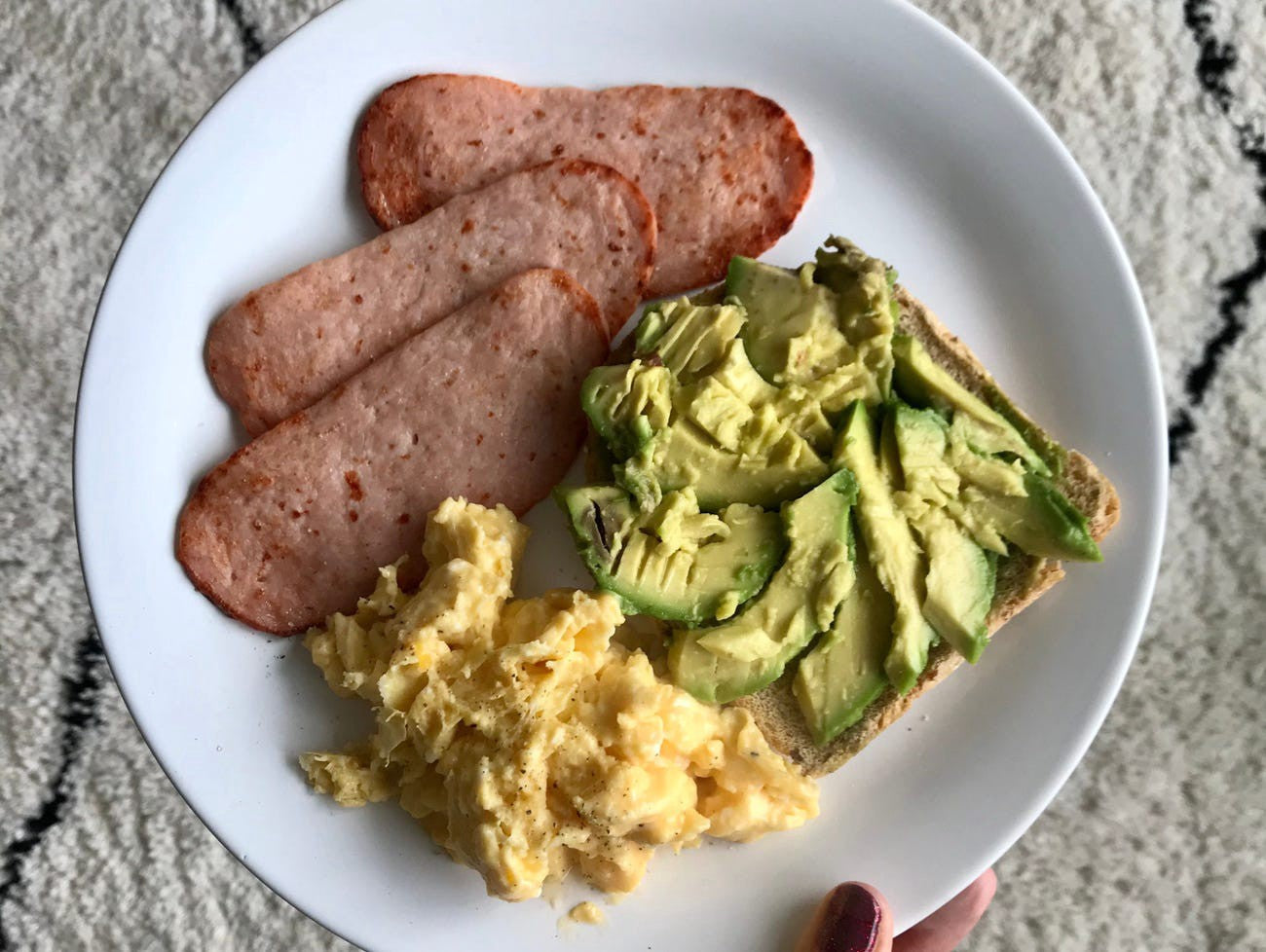 WISKII Breakfast eggs, turkey bacon, and avocado toast