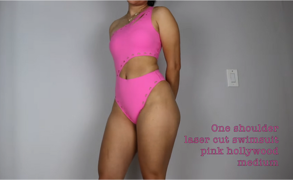 Julissa Pacheco shows off a pink laser-cut swimsuit