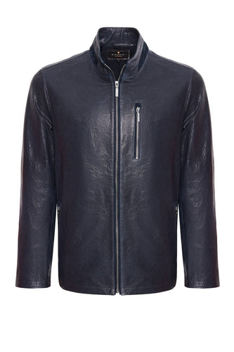 Jonas Leather Rider Jacket - Navy - Bigardini Leather
