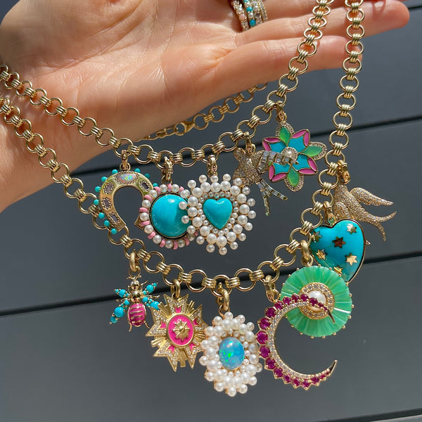 Cosmos Square Multi Charm Necklace - 18ct Gold Plated & Turquoise & Multicolor Zircon & Purple Beads Online Shopping - JW Pei