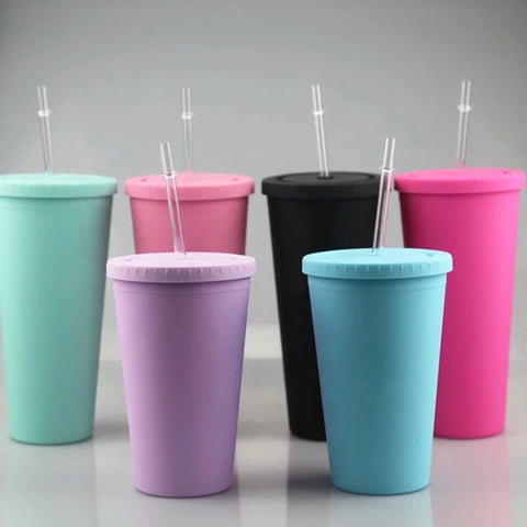 Set of 4 Farm Fresh Cooler Tumblers with Color Lids & Straws, 16oz