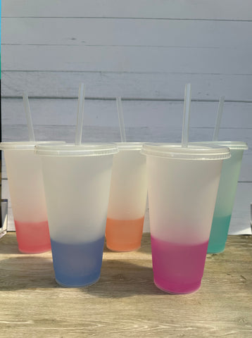 Tumblers with Lids (4 pack) 24oz Colored Changing Reusable Cups