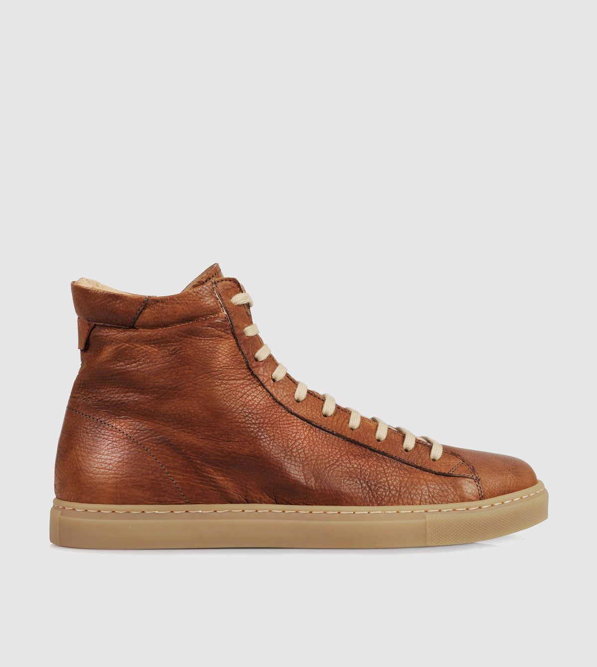 brown high top leather sneakers