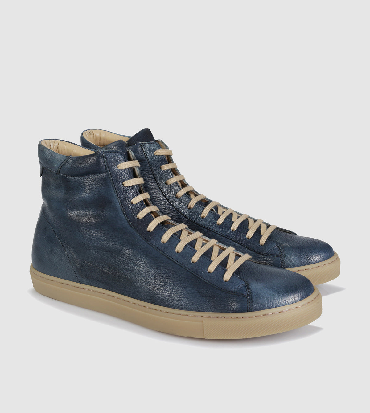 Blue leather high top clearance sneakers