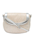 Created for fashion lovers, this Matt Silver Sling Bag for women by TARUSA is a real head turner. Featuring a spacious compartment with a Snap Button closure, it will accommodate all your essentials in a safe manner. Made of Fabric for durability, it has a shoulder strap for carrying comfort. 