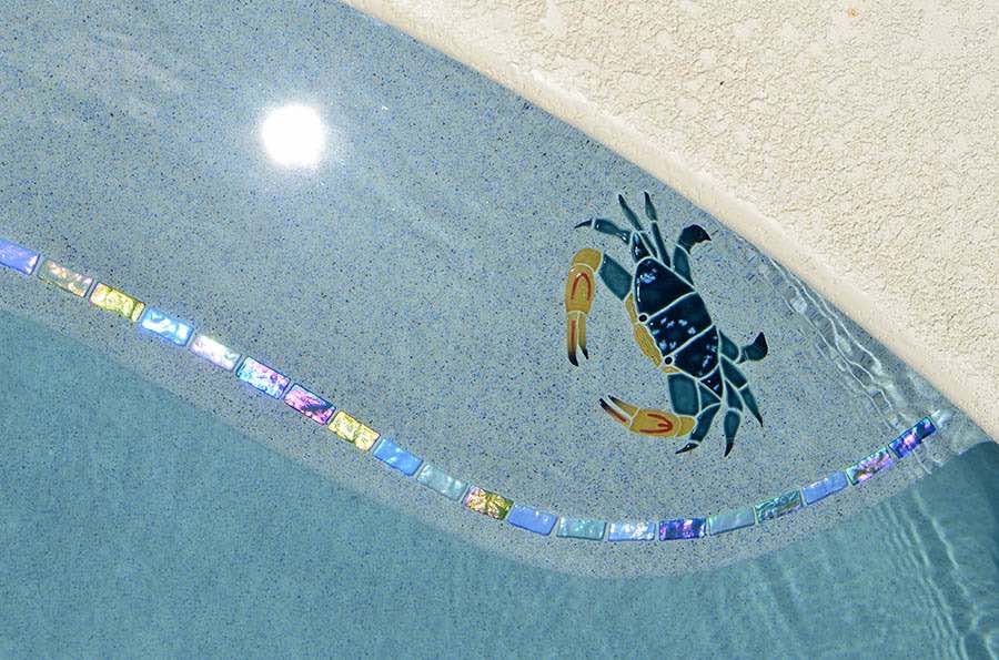 Blue crab tile on a swimming pool