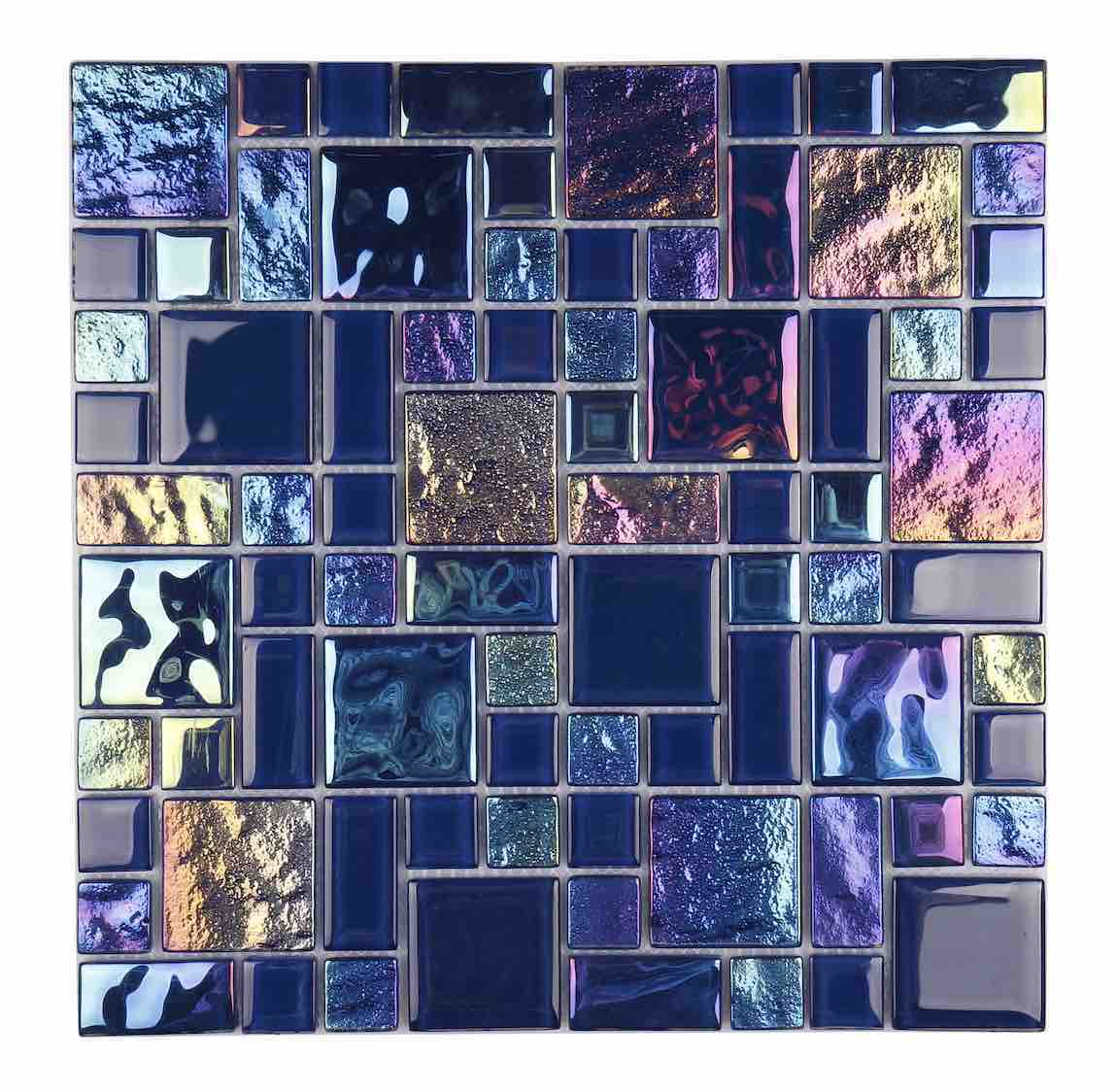 Glass Tile Iridescent Sky Dark Blue Mix