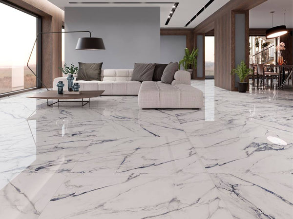 marble-look porcelain tile featured on a living room floor