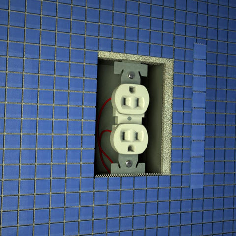 Installing backsplash mosaic tiles around electrical outlets - 11