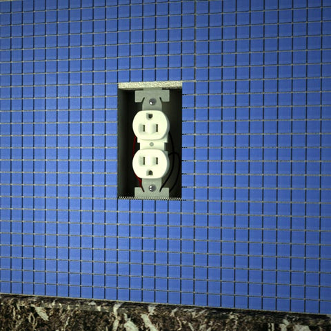 Installing backsplash mosaic tiles around electrical outlets - 9