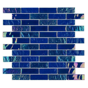 Glass Mosaic Tile Staggered Mirroring Black 1x1