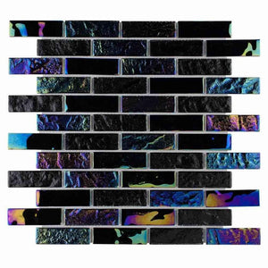 BLACK IRIDESCENT 780 • Titanium Collection by Vidrepur • Recycled Mosaic 1  x 1 Glass Tiles - World Class Tiles