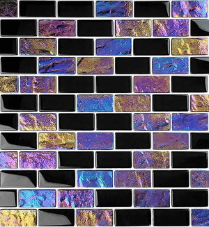 BLACK IRIDESCENT 780 • Titanium Collection by Vidrepur • Recycled Mosaic 1  x 1 Glass Tiles - World Class Tiles