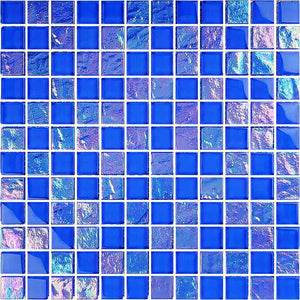 Glass Mosaic Tile Staggered Lava Dark Blue 1x1