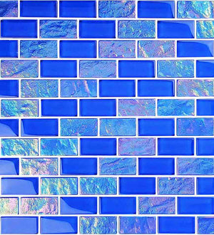 Iridescent Glass Mosaic Tile Sheen Royal Blue Mixed
