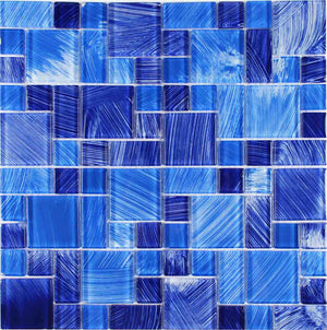 Brush Blue 1X1 Glass Mosaic Tile