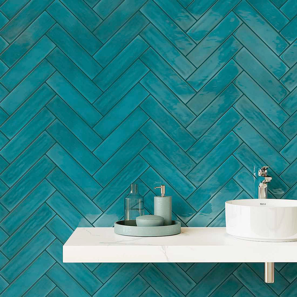 Slide Teal Glossy 3x12 Subway Wall Tile | Mineral Tiles