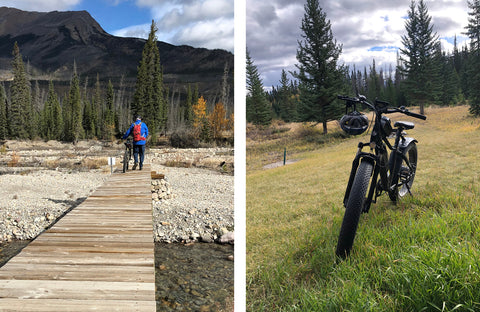 Person riding an eBike in the Rocky Mountains outside of Calgary, Alberta