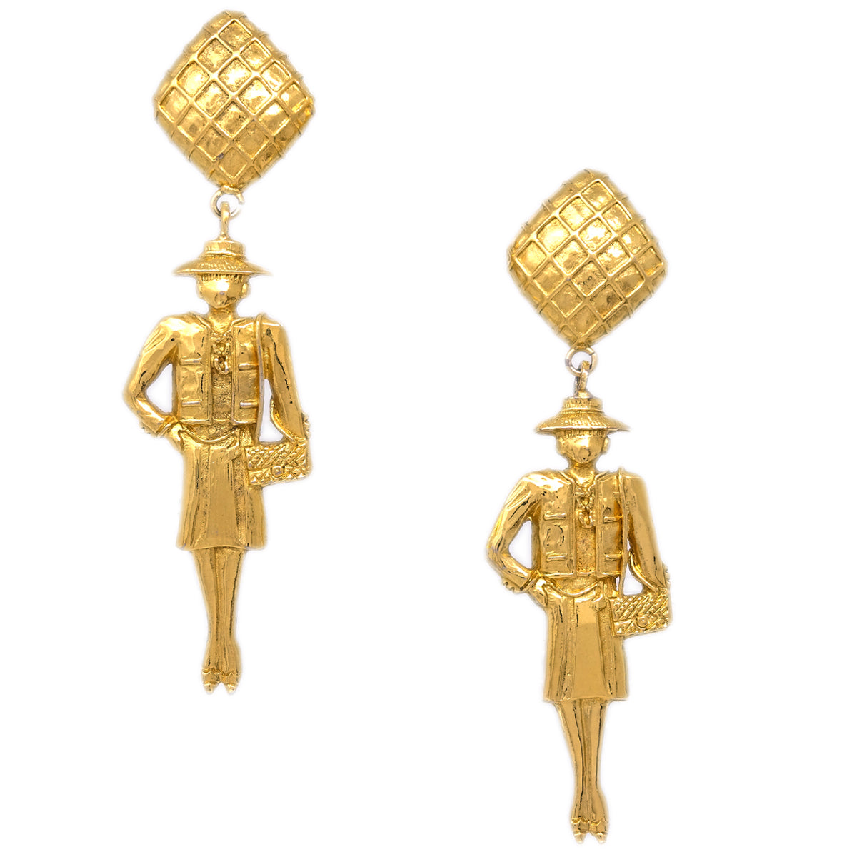 image of Chanel Mademoiselle Dangle Earrings Clip-On Gold